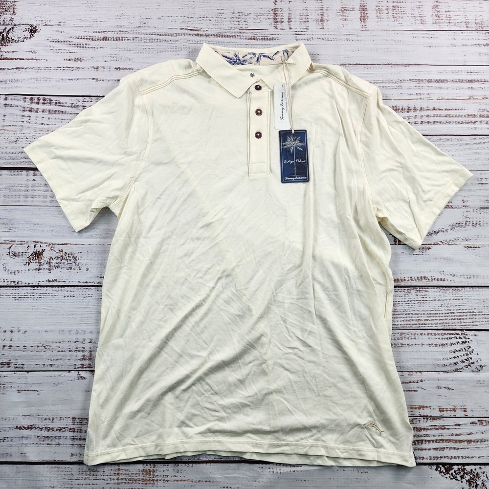 NWT Tommy Bahama Harbor Isles Polo Men's Large Coconut Cream Modal Blend